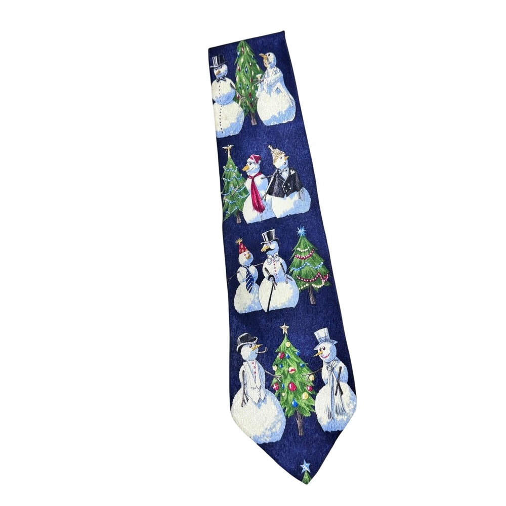 St Nichols Tie Shop Mens Navy Snowman‎ Christmas Holiday Silk Necktie
